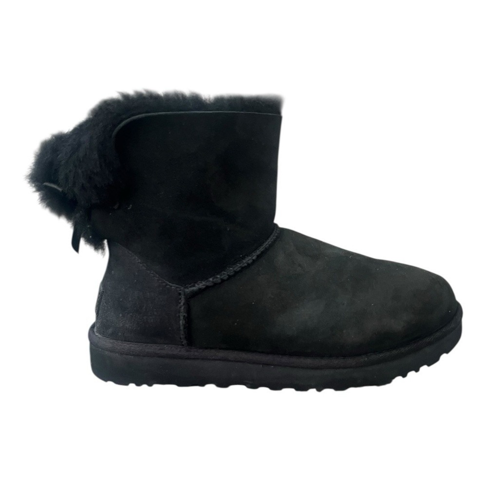 UGG Gita Black‎ Suede Sheepskin Pom Pom Bow Ankle Boots 1017307 Womens 7